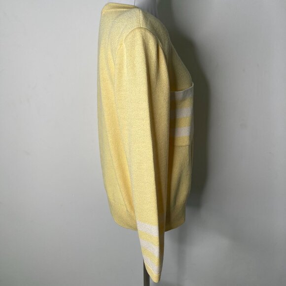 St. John by Marie Gray Women's Yellow Knit Button Down Striped Cardigan 14 - Picture 4 of 11